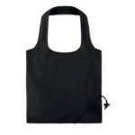 Faltbare Einkaufstasche aus Baumwolle mit kurzen Henkeln und Kordelzug an der Tasche. 105 g/m². Produziert nach einem zertifizierten Standard für die Verwendung von Schadstoffen in Textilien.-Schwarz-8719941041295
