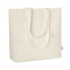 Faltbare Einkaufstasche aus recycelten Stoffen 150 gr / m². 55 % RPET und 45 % Baumwolle. Die Tasche verfügt über einen Reißverschluss