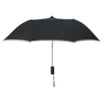 Faltbarer Regenschirm aus Pongee mit Kunststoffgriff und Verschlussband. Reflektierende graue Nähte. Passende Abdeckung. Automatische Öffnung. Durchmesser: 93 cm. Lang. Mast: 53 cm-Schwarz-8719941022850-1