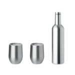 Set bestehend aus einer 750 ml doppelwandigen Edelstahlflasche und 2 x 350 ml doppelwandigen Edelstahlbechern. Anti-Leck.-Silber matt-8719941050020