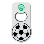 ABS-Flaschenöffner mit Aufdruck mit einem bedruckten Fußball auf der Oberseite und einem Magneten auf der Rückseite.-Weiß-8719941021075-5