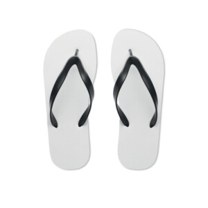 Sublimations-Flip-Flops mit PVC-Riemen. Gummisohle und Polyestergewebe oben. L-Größen 42-44. Der Artikel kann nur in gedruckter Form bestellt werden.-Schwarz-8719941050952-3