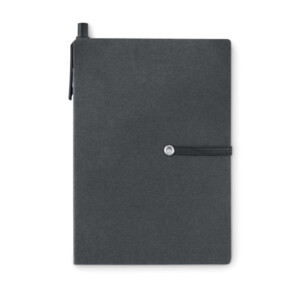 Notizbuch mit 70 Blatt Recyclingpapier und Haftnotizen. Gummiband und Kugelschreiber mit Kartonkörper (ABS-Spitzen). Schwarze Tinte.-Schwarz-8719941032170-1