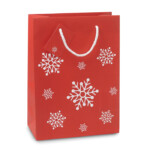 Elegante Geschenktüte aus Papier mit Schneeflockenmuster. Kleine Nachrichtenkarte enthalten. Mittleres Modell.-Rot-8719941012707
