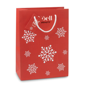 Elegante Geschenktüte aus Papier mit Schneeflockenmuster. Kleine Nachrichtenkarte enthalten. Mittleres Modell.-Rot-8719941012707-5