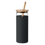 Becher aus Borosilikatglas mit schützender Silikonhülle und Deckel und Trinkhalm aus Bambus. Fassungsvermögen: 450 ml. Da es sich um eine einzelne Wand handelt