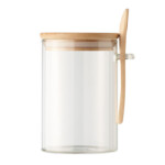 Vorratsdose aus Borosilikatglas mit Deckel und Bambuslöffel. Fassungsvermögen: 600 ml.-Transparent-8719941053281-1