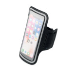 Verstellbares Neoprenarmband mit transparenter Vorderseite mit reflektierenden Details. Geeignet für Telefone mit Bildschirmen bis zu 6