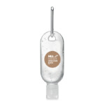 Handreinigungsgel in wiederbefüllbarer PET-Flasche mit Flip-Cap und Karabiner. Fassungsvermögen 30ml-Transparent-8719941050389-5
