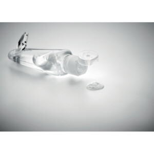 Handreinigungsgel in wiederbefüllbarer PET-Flasche mit Flip-Cap und Karabiner. Fassungsvermögen 30ml-Transparent-8719941050389-6