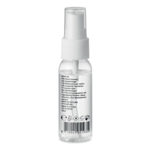 Handreinigungsspray in wiederbefüllbarer PET-Flasche. Fassungsvermögen 30ml. Formulierung mit 70 % Alkohol. In Europa hergestellt. Dieses Produkt ist als Kosmetik kategorisiert.-Transparent-8719941051935-1