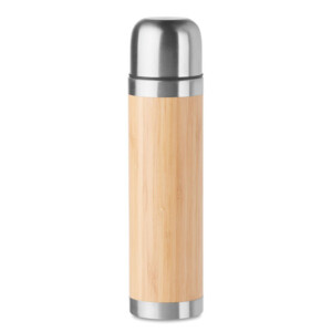 Doppelwandige Isolierflasche aus Edelstahl und Bambus. Fassungsvermögen 400ml. Bambus ist ein Naturprodukt und weist leichte Abweichungen in Farbe