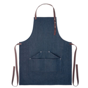 Verstellbare Küchenschürze mit 3 Vordertaschen aus 240 gr/m² Denim mit Baumwollbändern. Präsentiert in einer individuellen Box.-Blau-8719941053793-1