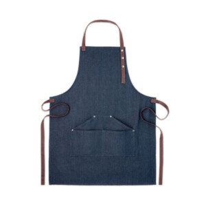 Verstellbare Küchenschürze mit 3 Vordertaschen aus 240 gr/m² Denim mit Baumwollbändern. Präsentiert in einer individuellen Box.-Blau-8719941053793-2