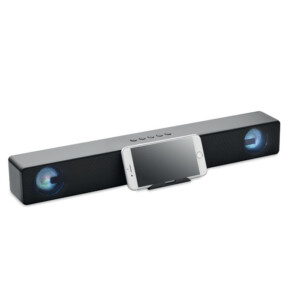 ABS Wireless 5.0 Soundbar-Lautsprecher mit wechselndem Stimmungslicht und Telefonhalterung. Inklusive 2000 mAh Li-ION-Akku. Ausgangsdaten: 5W. Hörzeit: ca. 4 Stunden.-Schwarz-8719941054691-2