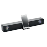 ABS Wireless 5.0 Soundbar-Lautsprecher mit wechselndem Stimmungslicht und Telefonhalterung. Inklusive 2000 mAh Li-ION-Akku. Ausgangsdaten: 5W. Hörzeit: ca. 4 Stunden.-Schwarz-8719941054691-3