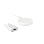 Kabelloses Ladegerät aus ABS. Präsentiert in einem EVA/PU-Beutel. Enthält einen EU-Stecker und ein Ladekabel von USB A auf Micro B. Ausgangsdaten: DC5V/1