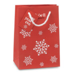 Elegante Geschenktüte aus Papier mit Schneeflockenmuster. Kleine Nachrichtenkarte enthalten. Kleines Modell.-Rot-8719941012691-5