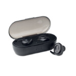 2 x drahtlose TWS 5.0-Stereokopfhörer mit eingebautem 45-mAh-Akku. Spielzeit ca. 3 Uhr morgens. Micro-USB-Kabel. Präsentiert in einer Ladestationsbox mit einem 250 mAh Li-Ionen-Akku.-Schwarz-8719941043930