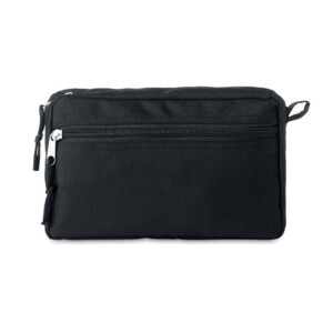 Kosmetiktasche mit doppeltem Reißverschluss. 600D RPET mit PU-Innenfutter.-Schwarz-8719941051027-1