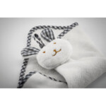 Plüsch-Babyhandtuch aus Velours-Polyester mit Hase oben drauf. 180gr/m².-Weiß-8719941044746-1