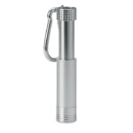 Mini-LED-Lampe in Aluminium-Schlüsselanhänger und ABS-Logo können lasergraviert werden und werden beleuchtet. 4 LR44-Batterien enthalten.-Silber-8719941001015-1