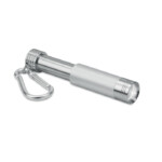 Mini-LED-Lampe in Aluminium-Schlüsselanhänger und ABS-Logo können lasergraviert werden und werden beleuchtet. 4 LR44-Batterien enthalten.-Silber-8719941001015-2