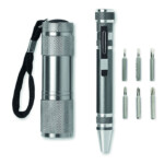 Set 2 Werkzeug: 9 LED-Taschenlampe und Schraubendreher mit 6 stiftförmigen Köpfen. 3 AAA-Batterien ausgeschlossen. Präsentiert in einem schwarzen Karton.-Titan-8719941005938