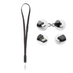 Polyester-Lanyard mit Ladekabel mit USB-A auf Micro-B (2 in 1 Pin) und Typ C. Inklusive Schutzhülle mit Schlüssel- oder Ausweishalter.-Schwarz-8719941047594