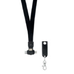 Polyester-Lanyard mit Ladekabel mit USB-A auf Micro-B (2 in 1 Pin) und Typ C. Inklusive Schutzhülle mit Schlüssel- oder Ausweishalter.-Schwarz-8719941047594-3