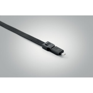 Polyester-Lanyard mit Ladekabel mit USB-A auf Micro-B (2 in 1 Pin) und Typ C. Inklusive Schutzhülle mit Schlüssel- oder Ausweishalter.-Schwarz-8719941047594-6