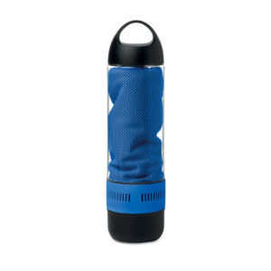 500 ml Tritan-Flasche mit integriertem kabellosen Lautsprecher. Enthält ein Handtuch aus 55 % Polyester (30 x 80 cm). Wiederaufladbarer 300-mAh-Li-on-Akku im Lieferumfang enthalten. Inklusive Micro-USB-Kabel. Ausgangsdaten: 3W.-Königsblau-8719941003965