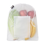 Einkaufstasche aus RPET-Netz mit Fronttasche und weißem PP-Kordelzug oben.-Weiß-8719941047440-3