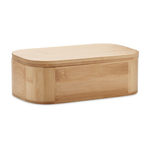Lunchbox aus Bambus mit herausnehmbarer Trennwand und elastischem Nylonband. Darf nur Trockenfutter enthalten. Fassungsvermögen: 1 Liter.-Holz-8719941055186-2