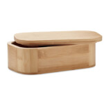 Lunchbox aus Bambus mit herausnehmbarer Trennwand und elastischem Nylonband. Darf nur Trockenfutter enthalten. Fassungsvermögen: 1 Liter.-Holz-8719941055186-3