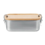 Lunchbox aus Edelstahl mit seitlichen Verschlussschnallen und Bambusdeckel. Fassungsvermögen: 750 ml.-Holz-8719941054073-3