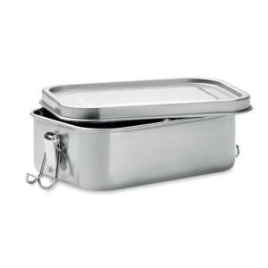 Lunchbox aus Edelstahl mit stabilen seitlichen Schnallen für perfekten Verschluss. Fassungsvermögen 750ml.-Silber matt-8719941049451-3