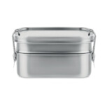 Lunchbox aus Edelstahl 2 Fächer mit starken und sicheren Seitenverschlüssen. Fassungsvermögen 1200ml.-Silber matt-8719941052604-2