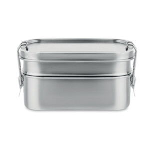 Lunchbox aus Edelstahl 2 Fächer mit starken und sicheren Seitenverschlüssen. Fassungsvermögen 1200ml.-Silber matt-8719941052604-2