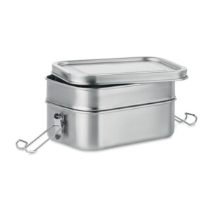 Lunchbox aus Edelstahl 2 Fächer mit starken und sicheren Seitenverschlüssen. Fassungsvermögen 1200ml.-Silber matt-8719941052604-3