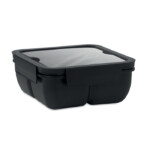 Lunchbox aus PP mit 2 Fächern. Inklusive PP-Besteckset im Deckel. Fassungsvermögen:: 600 ml.-Schwarz-8719941053687-2