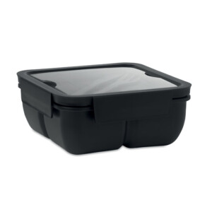 Lunchbox aus PP mit 2 Fächern. Inklusive PP-Besteckset im Deckel. Fassungsvermögen:: 600 ml.-Schwarz-8719941053687-2