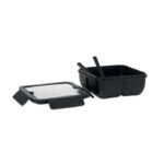 Lunchbox aus PP mit 2 Fächern. Inklusive PP-Besteckset im Deckel. Fassungsvermögen:: 600 ml.-Schwarz-8719941053687-3