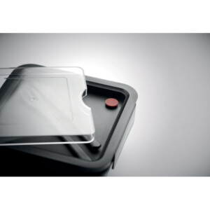 Lunchbox aus PP mit 2 Fächern. Inklusive PP-Besteckset im Deckel. Fassungsvermögen:: 600 ml.-Schwarz-8719941053687-6