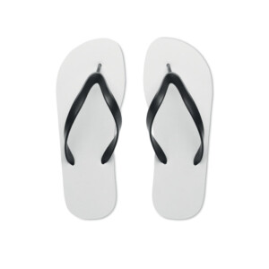 Sublimations-Flip-Flops mit PVC-Riemen. Gummisohle und Polyestergewebe oben. M-Größen 38-41. Der Artikel kann nur in gedruckter Form bestellt werden.-Schwarz-8719941050945-3