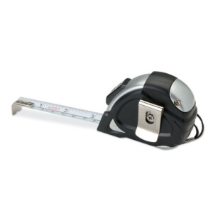 Meter 3 m in ABS. Silberne Schachtel. Mit Handschlaufe und Metallclip in glänzendem Silber.-Schwarz-8719941009615-2