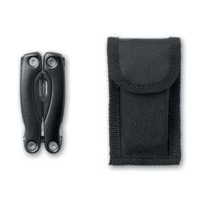Klappbares Edelstahl-Multitool mit Edelstahlzange. 9 Funktionen. Inklusive Tasche aus 600D Polyester.-Schwarz-8719941031067