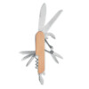 Multitool-Taschenmesser aus Edelstahl mit Bambus-Oberfläche. 9 Funktionen. Bambus ist ein Naturprodukt