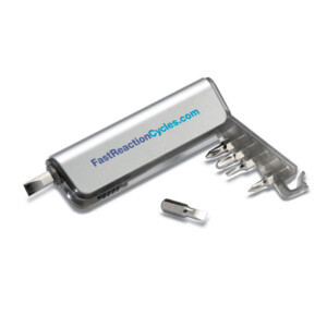 Werkzeugsatz mit 6 auswechselbaren Schraubendrehern und 1 LED-Taschenlampe. Aus ABS mit Metall-Finish. 3 Knopfbatterien enthalten.-Klares Grau-8719941008168-5