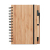 Spiralnotizbuch mit Bambuseinband und 70 Seiten aus Recyclingpapier. Inklusive passendem Kugelschreiber aus Bambus mit ABS-Spitzen und Clip.-Holz-8719941001787